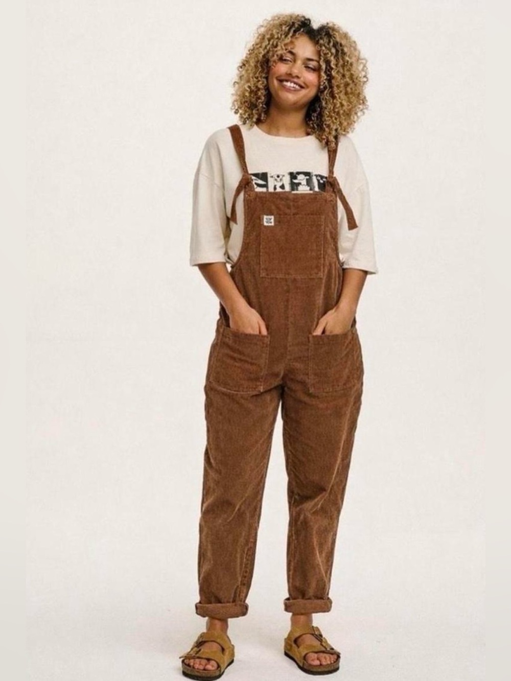 Lucy & Yak Original Corduroy Dungarees Brown Organic Cotton Overalls US 12L